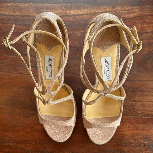 NEW Jimmy Choo Ballet Pink Shimmer Strappy High Heel Stiletto Sandals Size 40 EU - Picture 10 of 16